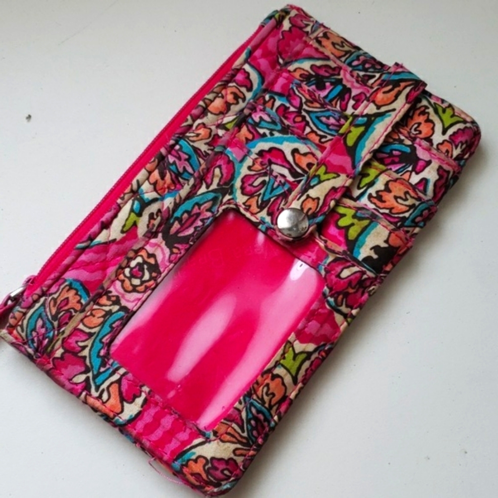 Vera Bradley Sunburst Pink Paisley Credit Card Change Purse Thin Wallet.